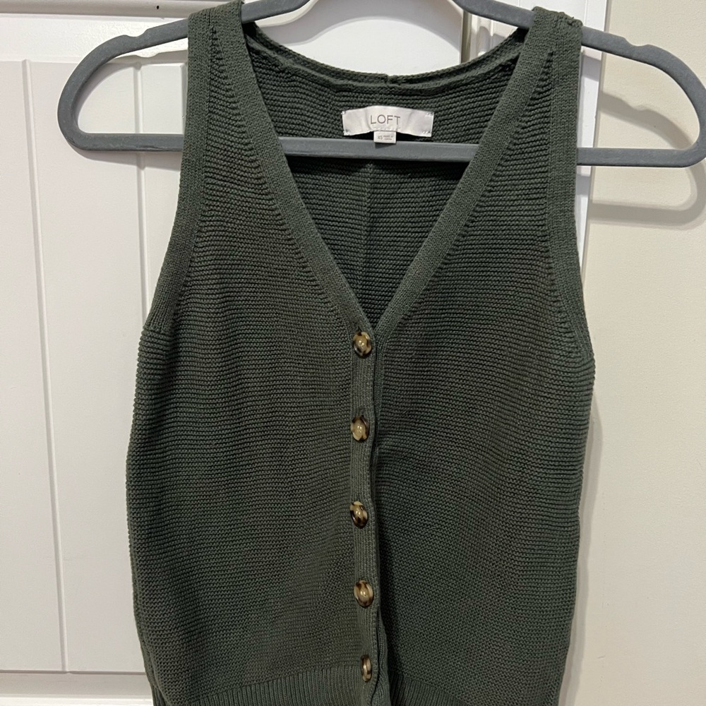 LOFT Olive Button-Up Knit Vest
